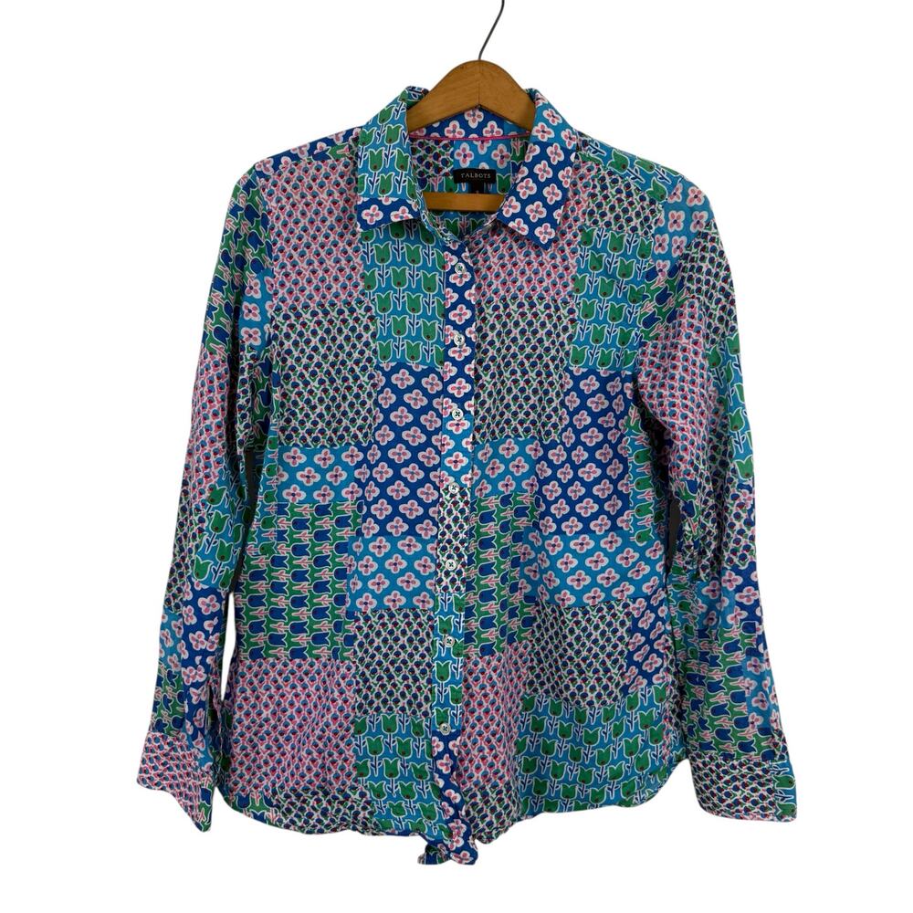 Talbots Floral Button Up Shirt Top Size Small Colorful Preppy Resort Wear Travel